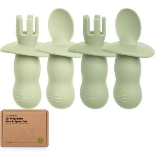 4-Pack Prep Baby Spoons & Forks Set, Self Feeding Baby Utensils 6-18 Months, Silicone BLW Baby Feeding Set, BPA-Free (Sage)