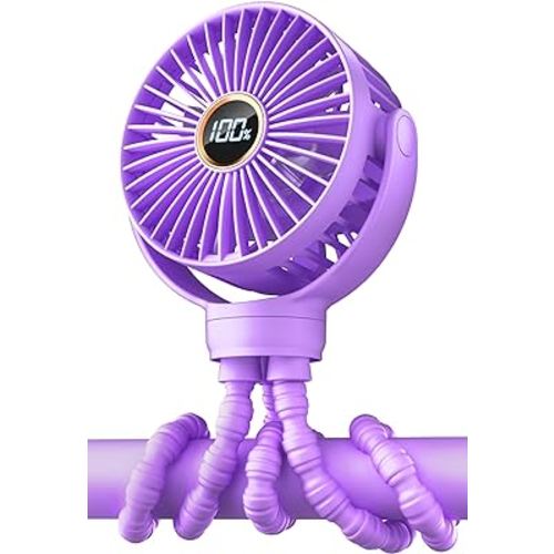 Portable Stroller Fan, Mini Baby Fan Battery Operated, LED Display with 3 Speeds, Small Clip on Fan Desk Fans USB Rechargeable, Personal Handheld Fan for Travel Outdoor, Children Gifts