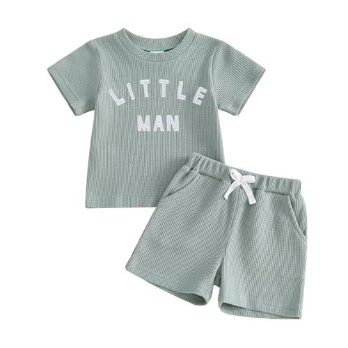 Summer Toddler Baby Boy Clothes Little Man Short Sleeve T Shirt Shorts Set 6 12 18 24 Months Infant Waffle Outfit