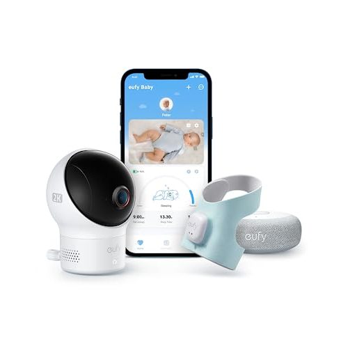 eufy Baby Smart Sock Baby Monitor with 2.4 GHz Wi-Fi, Track Sleep Patterns, Naps, Heart Rate, and Blood Oxygen Levels, 2K Camera, AI Cry Detection, Pan and Tilt, No Monthly Fee