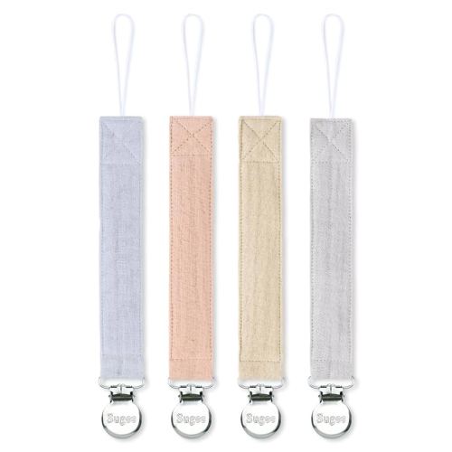 Pacifier Clip for Baby Boy and Girl - Linen Soft Fabric Pacifier Hold with Clip for Binky, Leash Soothie Holder Unisex 4 Pack (Blue)