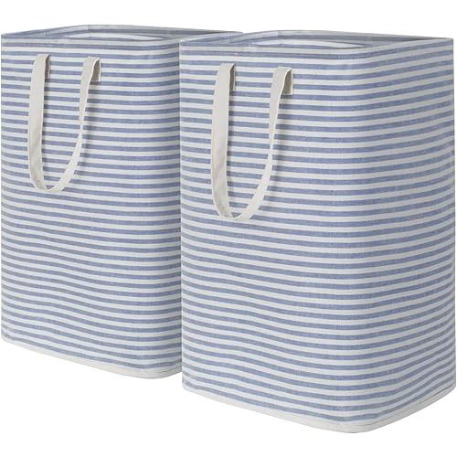 2 Pack Laundry Hamper Large Collapsible Laundry Baskets, Freestanding Waterproof Clothes Hamper with Easy Carry Handles in Laundry Room Bedroom Bathroom College Dorm for Adults, Blue, 2 x 80L