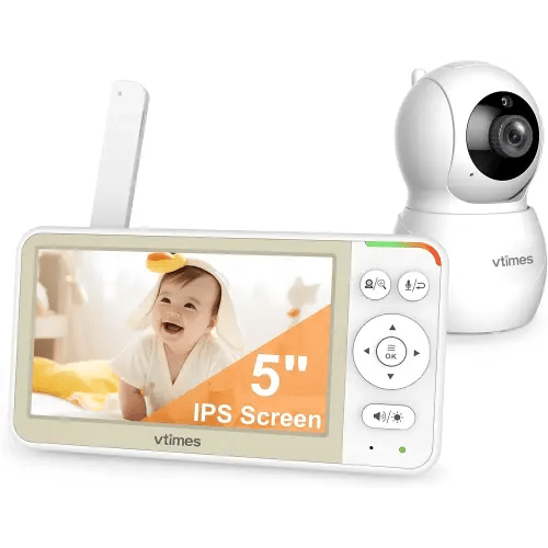 VTimes 5'' Screen Video Baby Monitor with Camera and Audio, 4000mAh Baby Monitor No WiFi Remote Pan-Tilt-Zoom VOX, Two-Way Talk, Infrared Night Vision, Temperature Display, Alarm 8 Lullabies 1000ft
