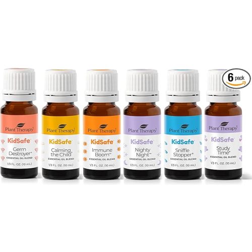 Plant Therapy KidSafe Essential Oil Starter Set for Focus, Calming, Sleep, Immune Support 100% Pure, 6 Undiluted Blends, Natural Aromatherapy, Therapeutic Grade 10 mL (1/3 oz)