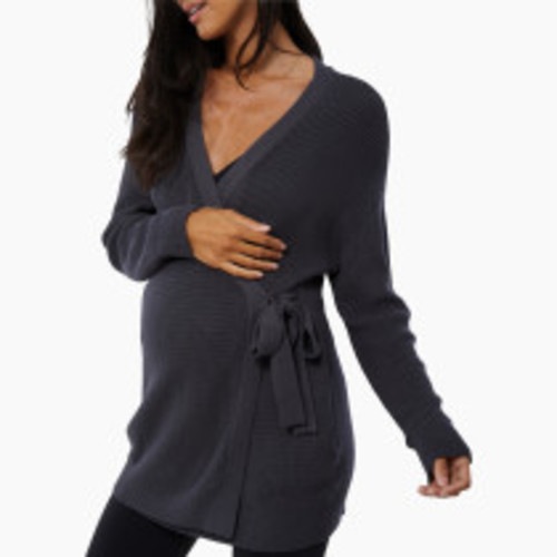Ingrid and Isabel Wrap Nursing Cardigan - Asphalt, S
