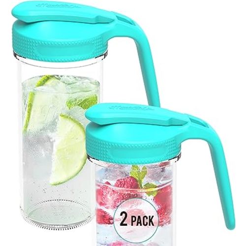 Masontops Multi Pour Top Mason Jar Lid with Handle - Regular Mouth Mason Jar Pour Spout Lid Pourer - Ball Mason Jar Pitcher Lid with Handle and Flip Cap – Glass Mason Jar Pitcher Not included 2 Pack