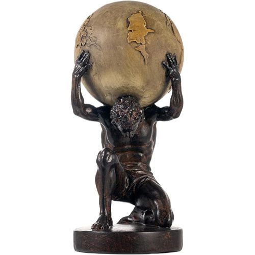 Lukitas Atlas Holding Up World Statue and Sculpture, Lifting The Earth Figurine Decor, Creative Ornament for Home Office Living Room, Brown, Resin 11.5''