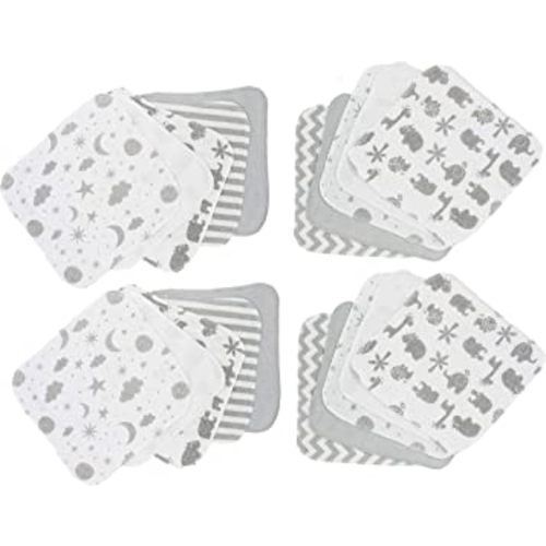 Spasilk Washcloth Wipes Set for Newborn Boys and Girls, Soft Terry Washcloth Set, Pack of 20, Gray Celestial