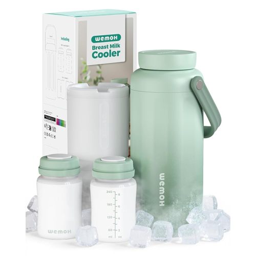 Breast Milk Cooler Bottle - 12H+ Ice-Cold/24H Safe Storage, Compatible with Spectra Pumps, TSA Approved Travel Chiller, 18oz (2x9oz) Lightweight Leakproof Container for Work, Green