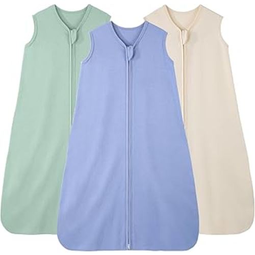 Baby Sleep Sack 12-18 Months, 100% Cotton Sleeping Sack for Newborn and Infant, 3 Pack Baby Wearable Blanket, 0.5 Tog Lightweight Double Zipper Sleep Bag Apricot