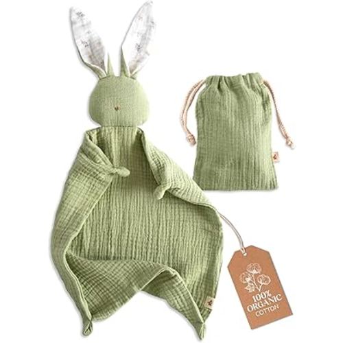 Mikito Organic Cotton Baby Muslin Lovey Bunny - Oeko-TEX & GOTS Certified - Security Blanket & Perfect Loveys for Babies - Unisex New Baby Gift for Ultimate Comfort & Peaceful Dreams