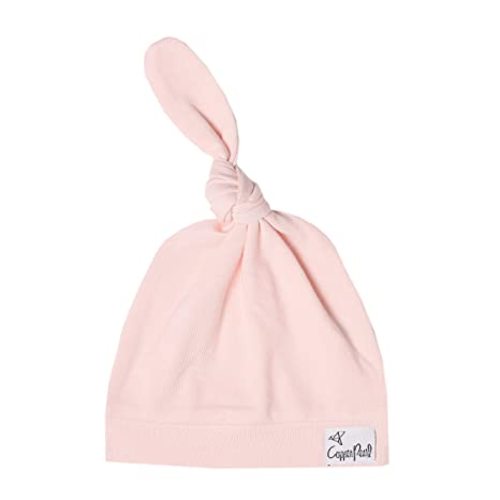 Copper Pearl Baby Beanie Hat Top Knot Stretchy Soft Blush