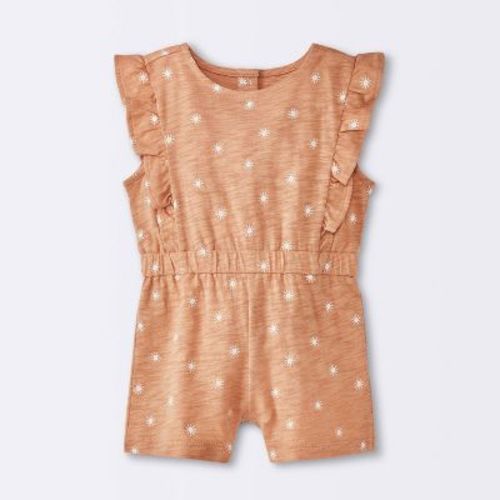 Baby Girls' Sun Stamps Printed Ruffle Romper - Cloud Island™ Tan Newborn