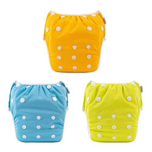 ALVABABY Baby Swim Diapers 3pcs One Size Reuseable Washable & Adjustable for Swimming Lesson & Yellow Orange Blue 3SWY19