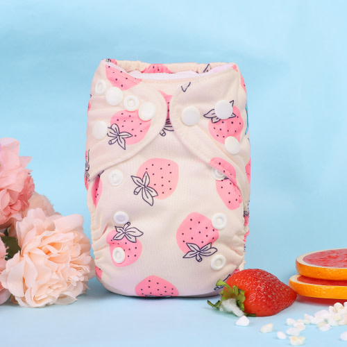 Newborn all In One Diaper with Pocket Sewn-in one Newborn 4-layer Bamboo blend insert-Strawberry (SAO-EW01A)