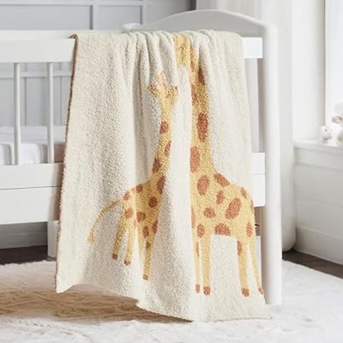 EVERGRACE Soft Plush Baby Blanket for Boys Girls with Print Animal Pattern, Fleece Fuzzy Toddler Nursery Blanket Lightweight Cozy Throw Blanket for Baby Crib, Bed, Giraffe, Light Yellow, 30"x40"