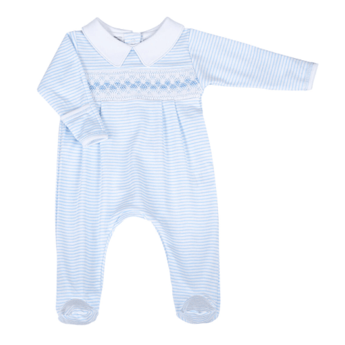 Lilly & Logan Blue Stripe Smocked Collared Footie