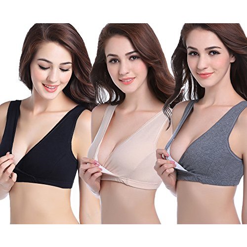 CAKYE 3 Pack Maternity Nursing Sleep Bra Breastfeeding Cotton Bralette