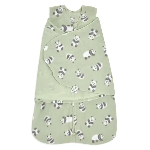 HALO Micro-Fleece Sleepsack Swaddle, 3-Way Adjustable Wearable Blanket, TOG 3.0, Cozy Pandas, Small, 3-6 Months