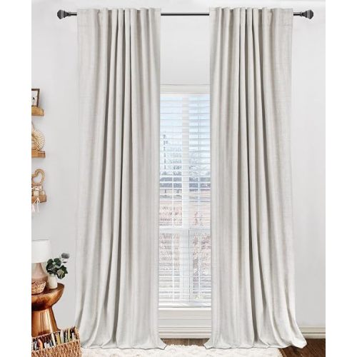 Linen Textured Total Blackout Curtains for Bedroom 84 Inches Long, Beige