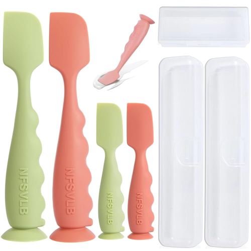 Diaper Cream Spatula with Case,2 Large 2 Mini Butt Paste Spatula with 3 Travel Case,Soft Baby Butt spatula Diaper Cream Applicator diaper Rash spatula Bum spatulas Brush (Red-Green)