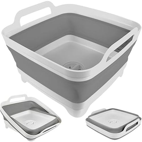 Collapsible Wash Basin for Baby Bottles - 2.4 Gallons Portable Wash Bin for RV Camping Sink, Space-Saving Dish Tub (Gray)