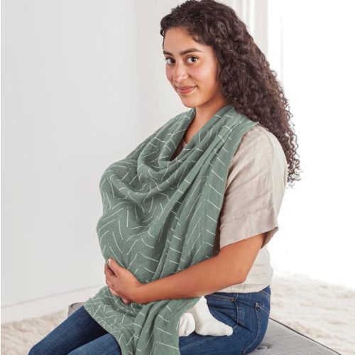 Itzy Ritzy Breastfeeding Boss Multi-Use Cover – A Nursing Cover, Swaddle, Car Seat Cover, Tummy Time Mat & Burp Cloth All in One – Made of Soft Muslin Fabric & Measures 47” x 47” (Sage Mudcloth)