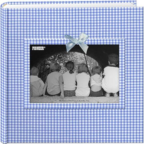 Pioneer Photo Albums 200-Pocket Gingham Fabric Frame Cover Photo Album for 4 by 6-Inch Prints, Blue