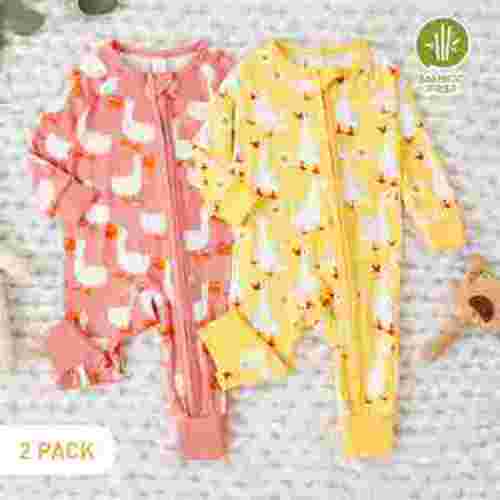 PatPat Bamboo Baby Pajamas Baby Girl Gifts Snug Fit Zipper Long-Sleeved Baby Bodysuits Sleepwear,2Pack,0-24 Months