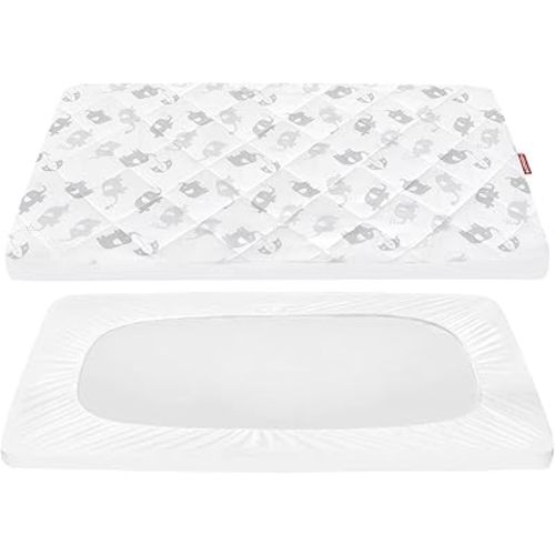 Pack and Play Sheet Quilted, Breathable Thick Playpen Lovely Print Cover 39"×27"×5" Compatible with Graco Portable Mini Cribs, Suitable for Yards and Foldable Mattress Pack and Play Pad, Elephant