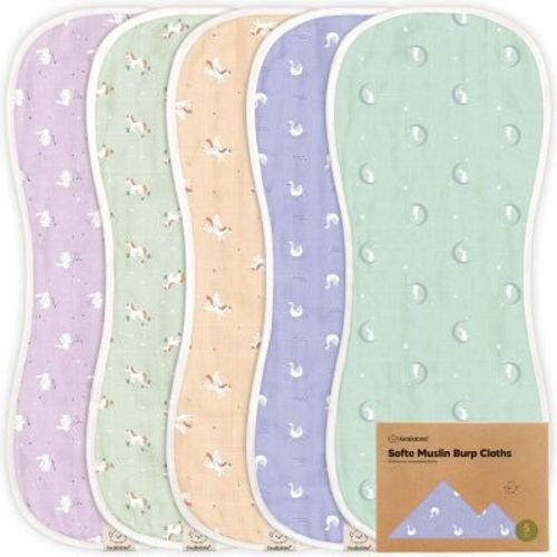 Keababies 5pk Organic Softe Muslin Burp Cloths For Baby Girls And Boys, Large Absorbent Burping Cloths For Babies, Baby Burp Clothes (petals)