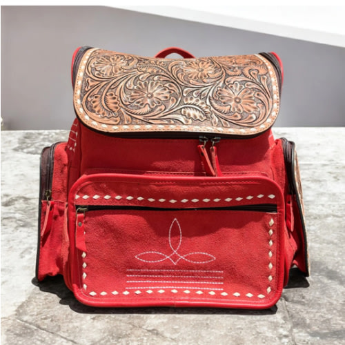 Red BootStitch  tooled leather & suede backpack