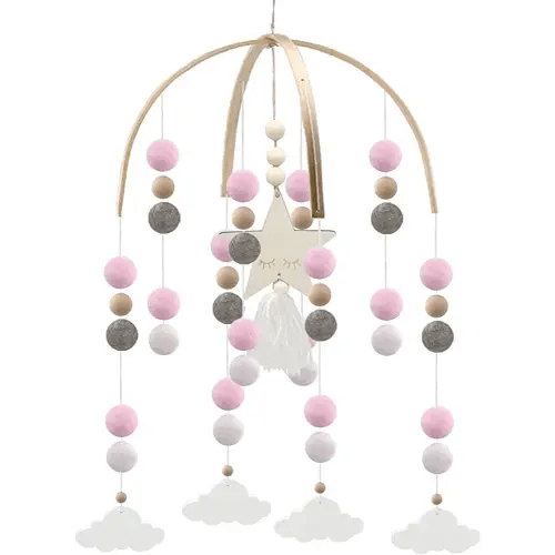 Baby Mobile Neutral,Baby Crib Mobile,Nursery Cot Mobile,White and Pink Nursery Mobile,Handmade Nursery Crib Mobile for Baby Kids and Ceiling Decoration（Pink-Clouds）