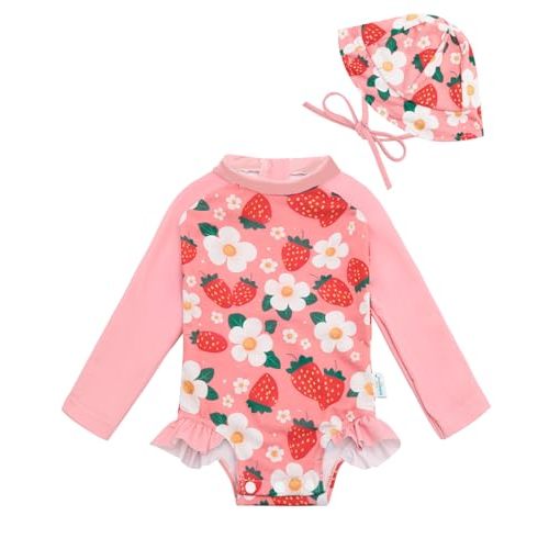 babygoal Baby Girls Long Sleeve One Piece Rash Guard Swimsuit with Zipper, UPF 50+ Sun Protection