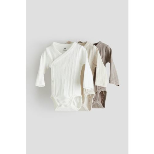 3-pack Wrap Over Bodysuits, Light taupe/light beige