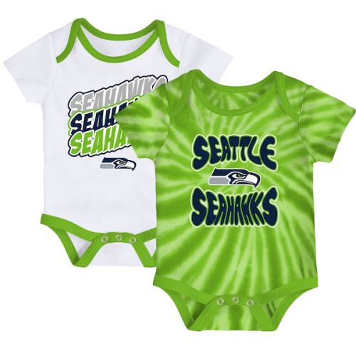 Newborn & Infant Seattle Seahawks Neon Green/White Monterey Tie-Dye 2-Pack Bodysuit Set