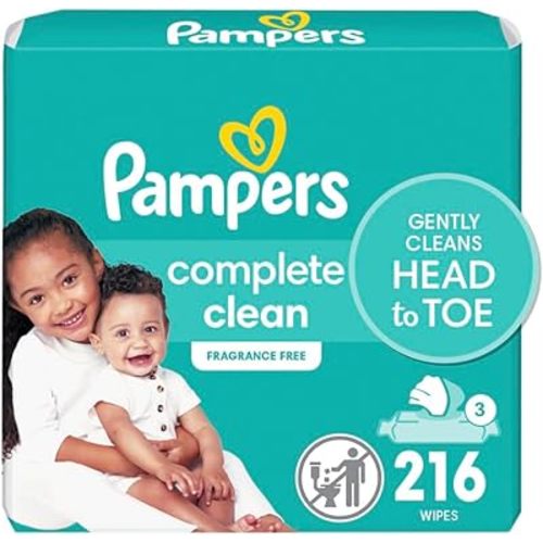 Pampers Baby Wipes, Complete Clean Fragrance Free 3X Pop-Top Pack, 216 Count