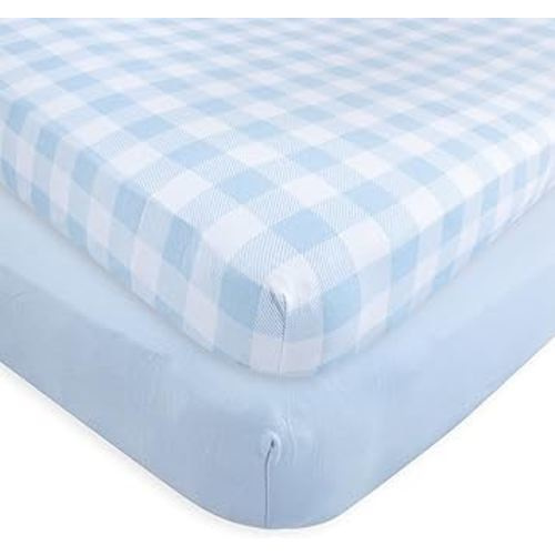Touched by Nature Unisex Baby and Toddler Organic Cotton Crib Sheet, Plaid Solid Light Blue, One Size