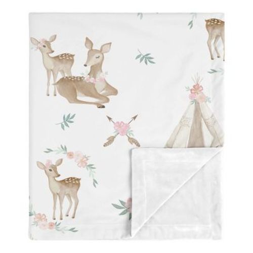 Sweet Jojo Designs Girl Baby Swaddle Blanket Deer Floral Pink Green And White