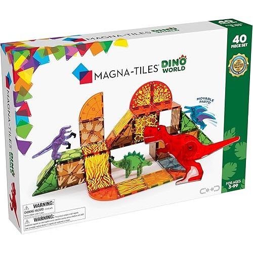 MAGNA-TILES Dino World 40-Piece Magnetic Construction Set, The ORIGINAL Magnetic Building Brand