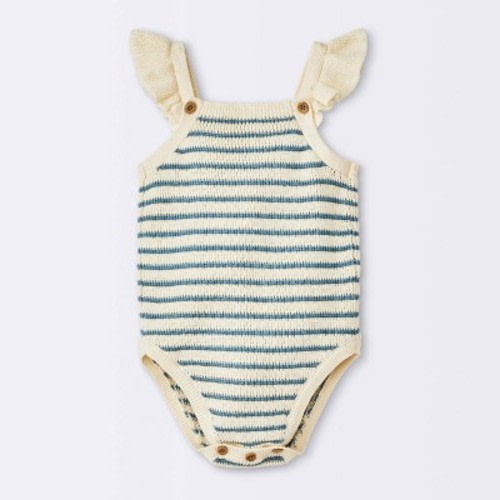 Baby Girls' Pointelle Striped Sweater Romper - Cloud Island™ Blue 3-6M