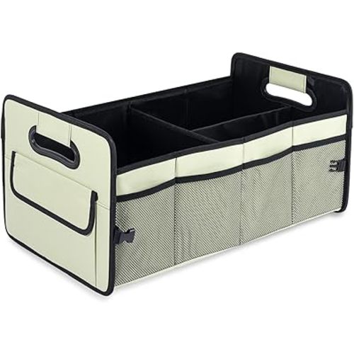 JiatuA Car Trunk Organizer, Car Organizers and Storage Collapsible Multi Compartment Container Box, Adjustable Car Accessories for SUV Sedan Truck, Standard Size, Light Green