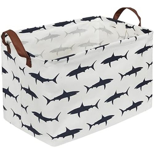 Rectangular Shark Basket,Kids Basket for Boys,Collapsible Toy Organizer Bin with Handles for Clothes Storage, Kid's Toy Box, (Sharks)