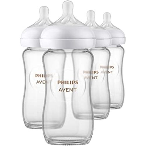 Philips AVENT Glass Natural Baby Bottle with Natural Response Nipple, Clear, 8oz, 4pk, SCY913/04