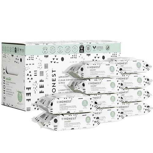 The Honest Company Clean Conscious Unscented Wipes | Over 99% Water, Compostable, Plant-Based, Baby Wipes | Hypoallergenic for Sensitive Skin, EWG Verified | Pattern Play, 720 Count - 72 Count (Pack of 10)