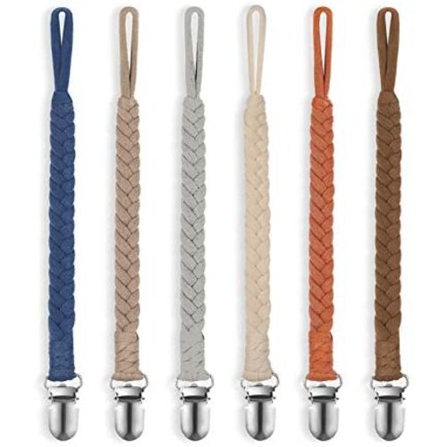 Pokipaw Pacifier Clip for Boys and Girls, 6 Pack Baby Pacifier Holder Leash 100% Handmade Braided Fits All Pacifiers & Teething Toys Modern Unisex Baby Gift