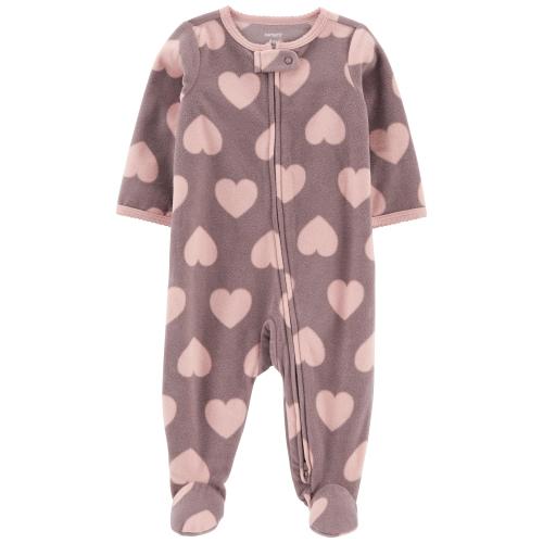 Baby Heart Snap-Up Fleece Sleep & Play Pajamas - 3M - Style,Pink