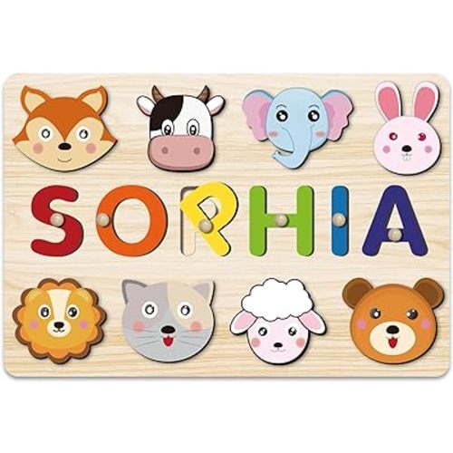Name Puzzle for Kids Personalized, Baby Easter Gifts, Easter Basket Stuffers, Montessori Learning Toys for Baby Boy & Girl 1-3 Year Old, Personalized Baby Gifts, 1-3st Birthday Gifts for Girls Boys