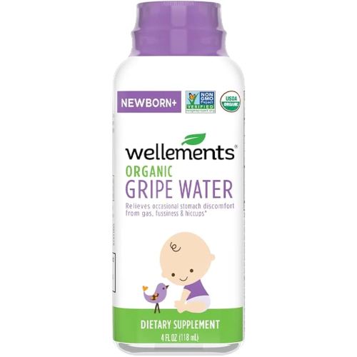 Wellements Organic Gripe Water | Relieves Occasional Stomach Discomfort from Baby Gas, Colic, Hiccups and Fussiness | Certified Organic and Non-GMO | No Artificial Flavors | 4 Fl Oz. | Ages Newborn+