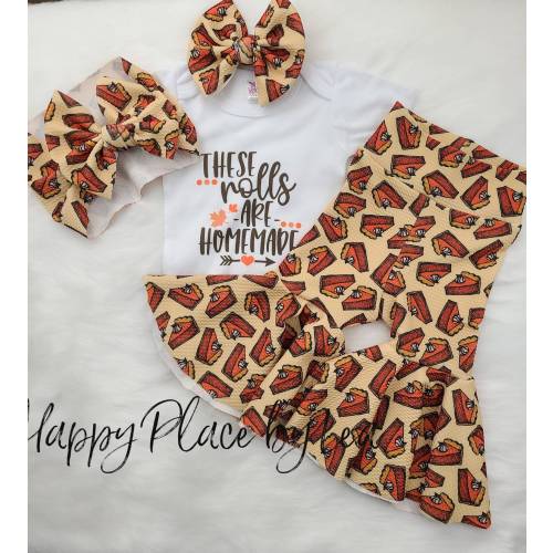 Homemade Rolls & Pumpkin Pie Bells, Onesie, and Bows
